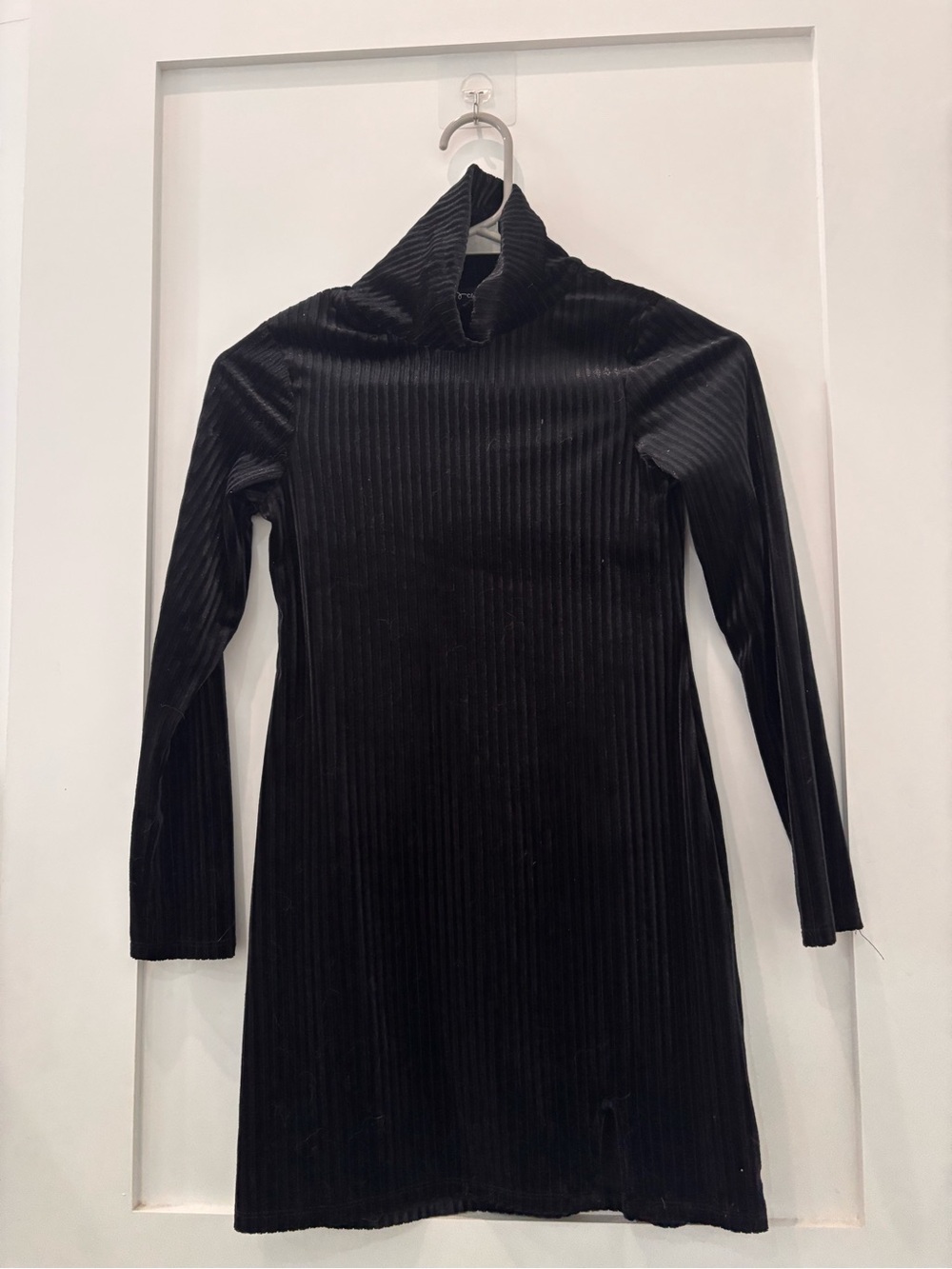 art class - Black Ribbed Velour Turtleneck Long-Sleeve Dress